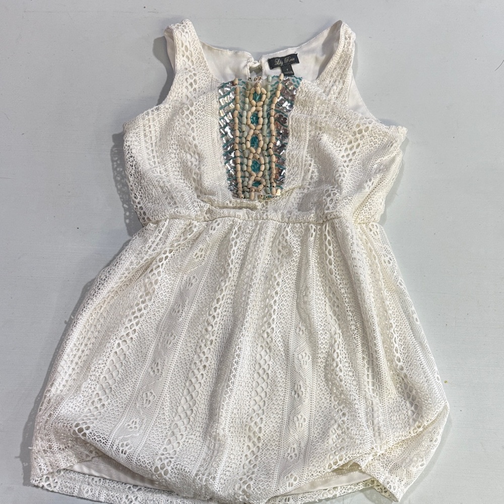Lily Rose White Lace Dress with Silver Accents
